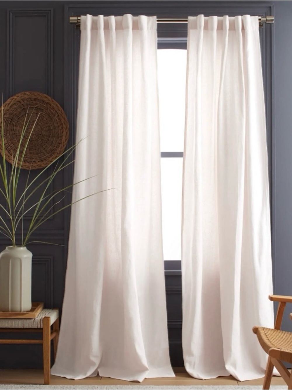 NEW QUINCE Set Of 2 48x84 Heavyweight European Linen Curtains White 7489